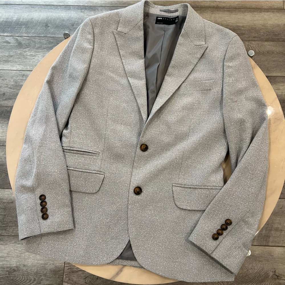 ASOS Design Light Grey Tweed Blazer Jacket. - Picture 6 of 15